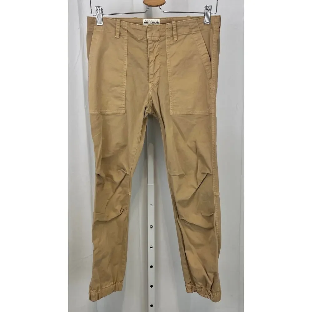NILI LOTAN Cropped French Military Pants Zip Hem Utility Jogger Cotton Tan 4 - Picture 9 of 9